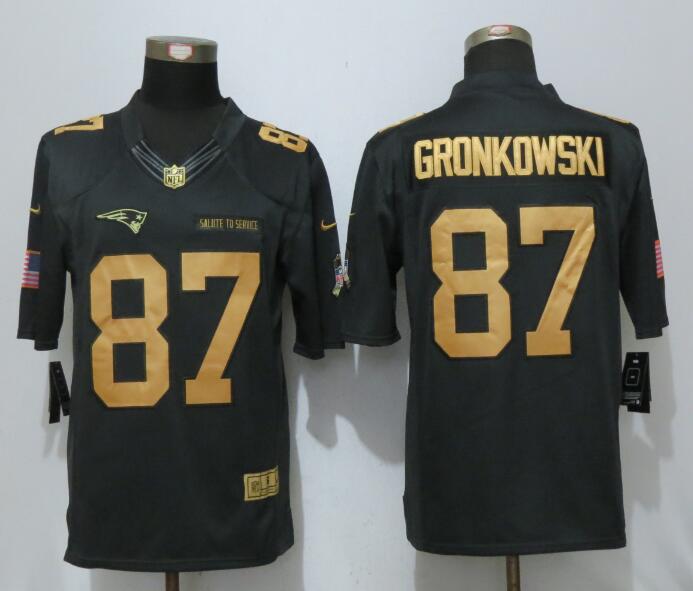 New Nike New England Patriots #87 Gronkowski Gold Anthracite Salute To Service Limited Jersey